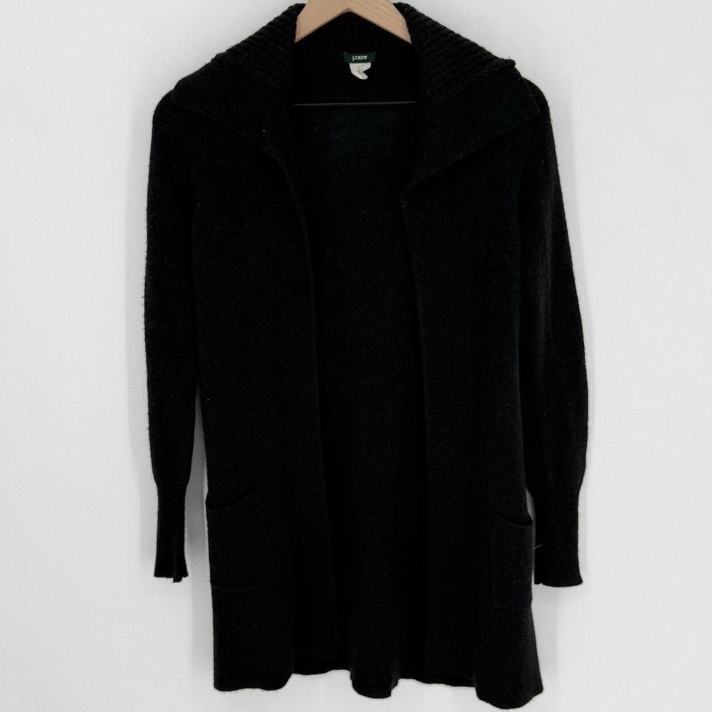 J. Crew Open Front Black Cardigan Wool Alpaca Blend Long Sleeve Size Small
